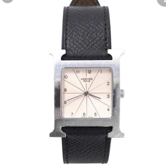 Hermes Accessories - HERMES Heure H Watch Stainless Steel, Black Strap